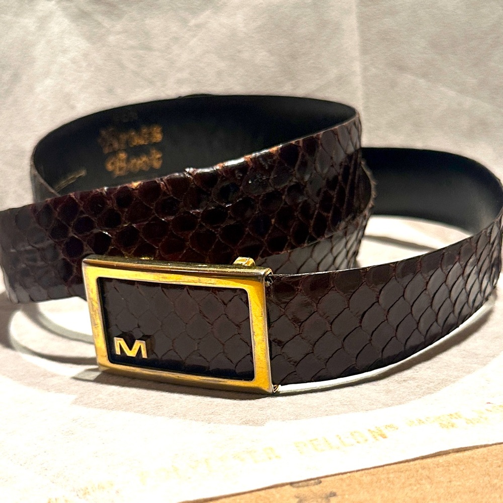 Moreschi Brown reptile &  Leather Belt with Gold Accents vintage 1976 35.4”